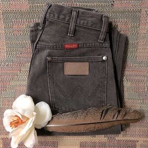 Wrangler High Rise Jeans - Dark Brown with Red Accent